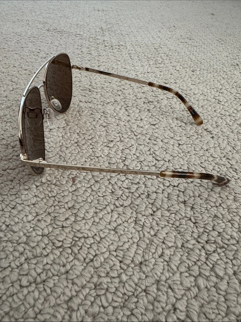 Draper James Gold Frame Aviator Sunglasses with Brown Lenses and Navy Case